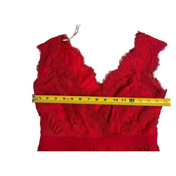 Tadashi Shoji Red Lace Cocktail Midi Dress Womens 4 Whimsigoth Romantic Floral - Picture 6 of 16